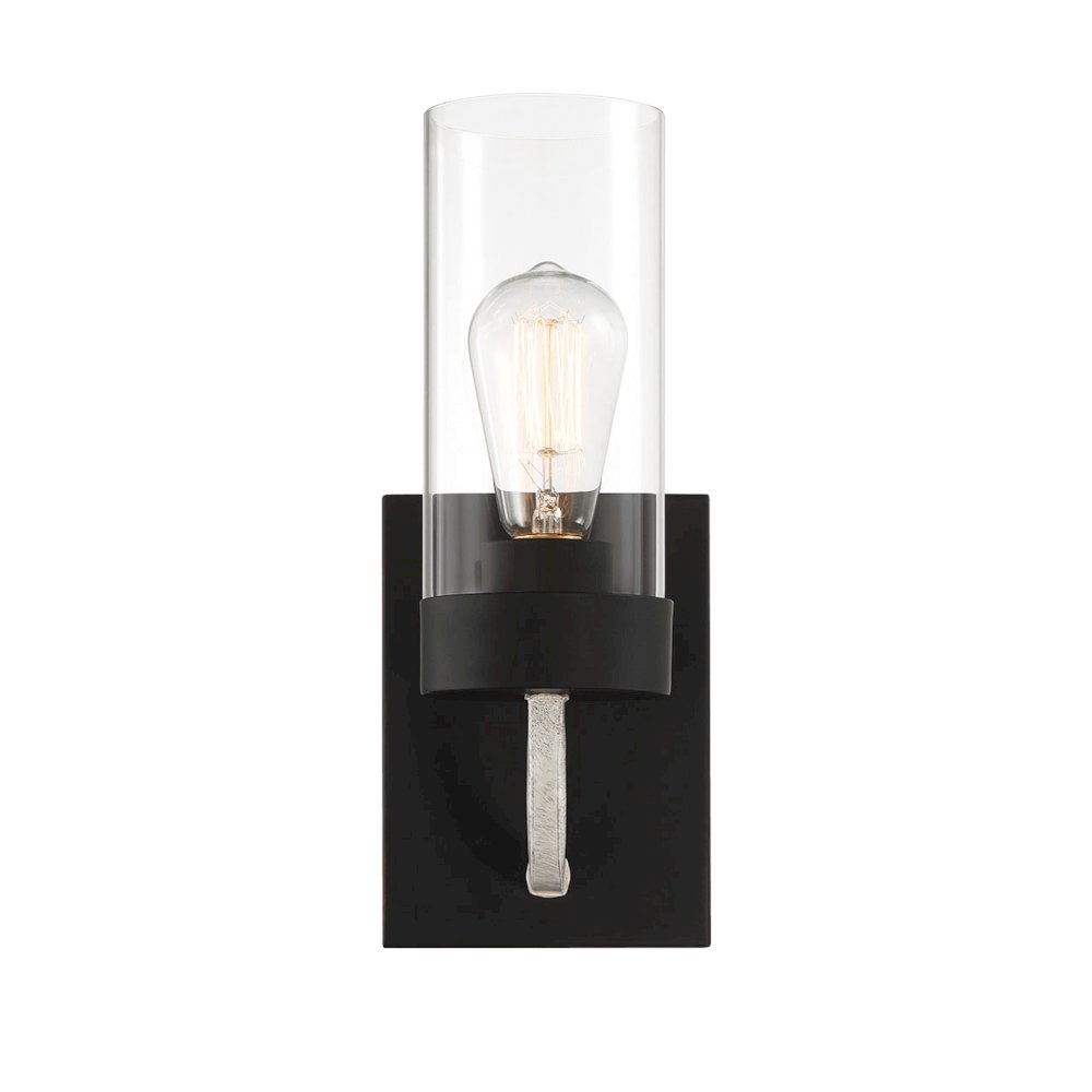 Zephyr Single Light Sconce With Clear Glass Metal Black Finish. Picture 3
