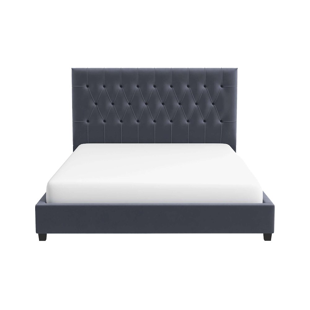 Donald Mid Century Modern Grey Velvet Platform Bed King. Picture 2
