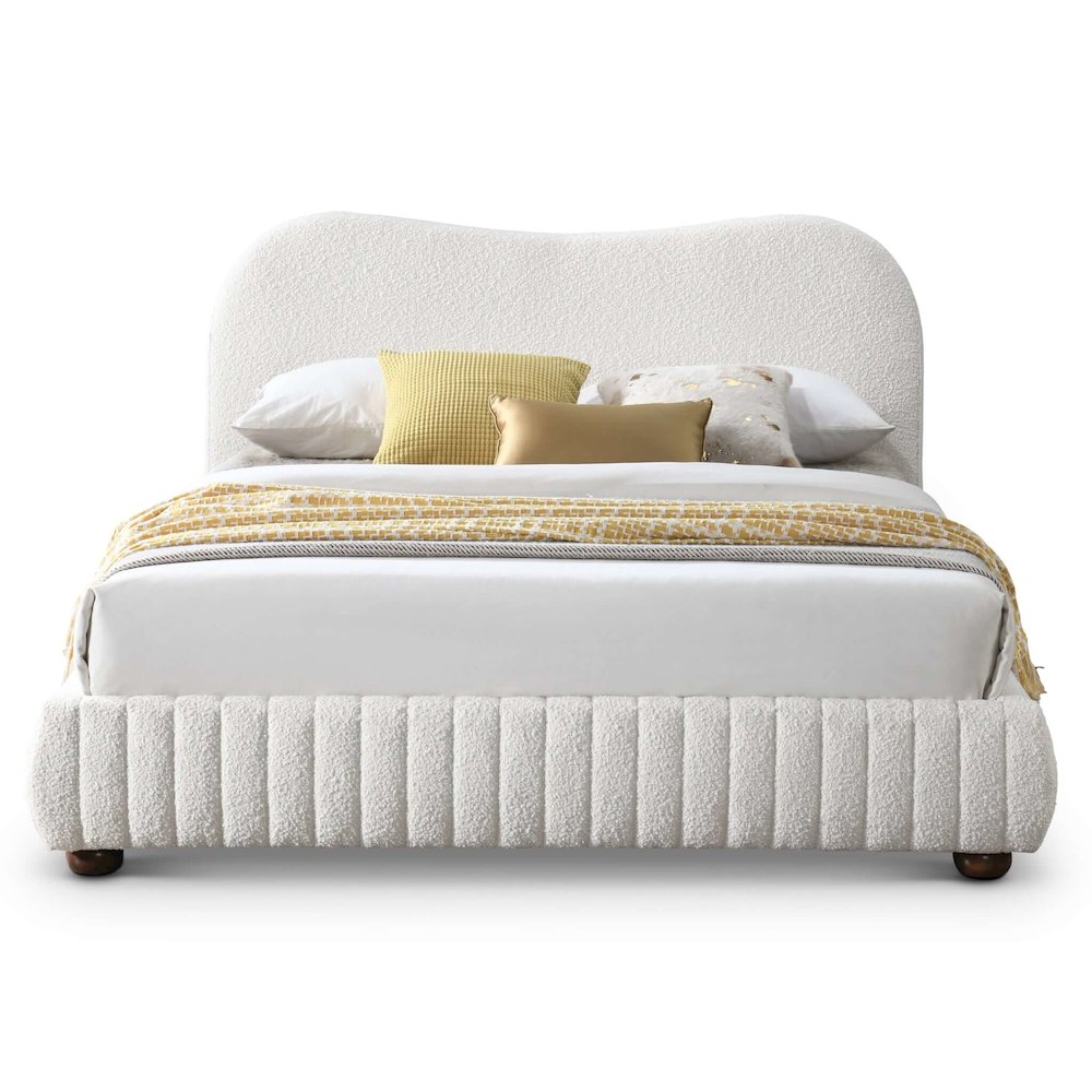 Norme Boucle Upholstered Queen Size Platform Bed In Cream. Picture 1