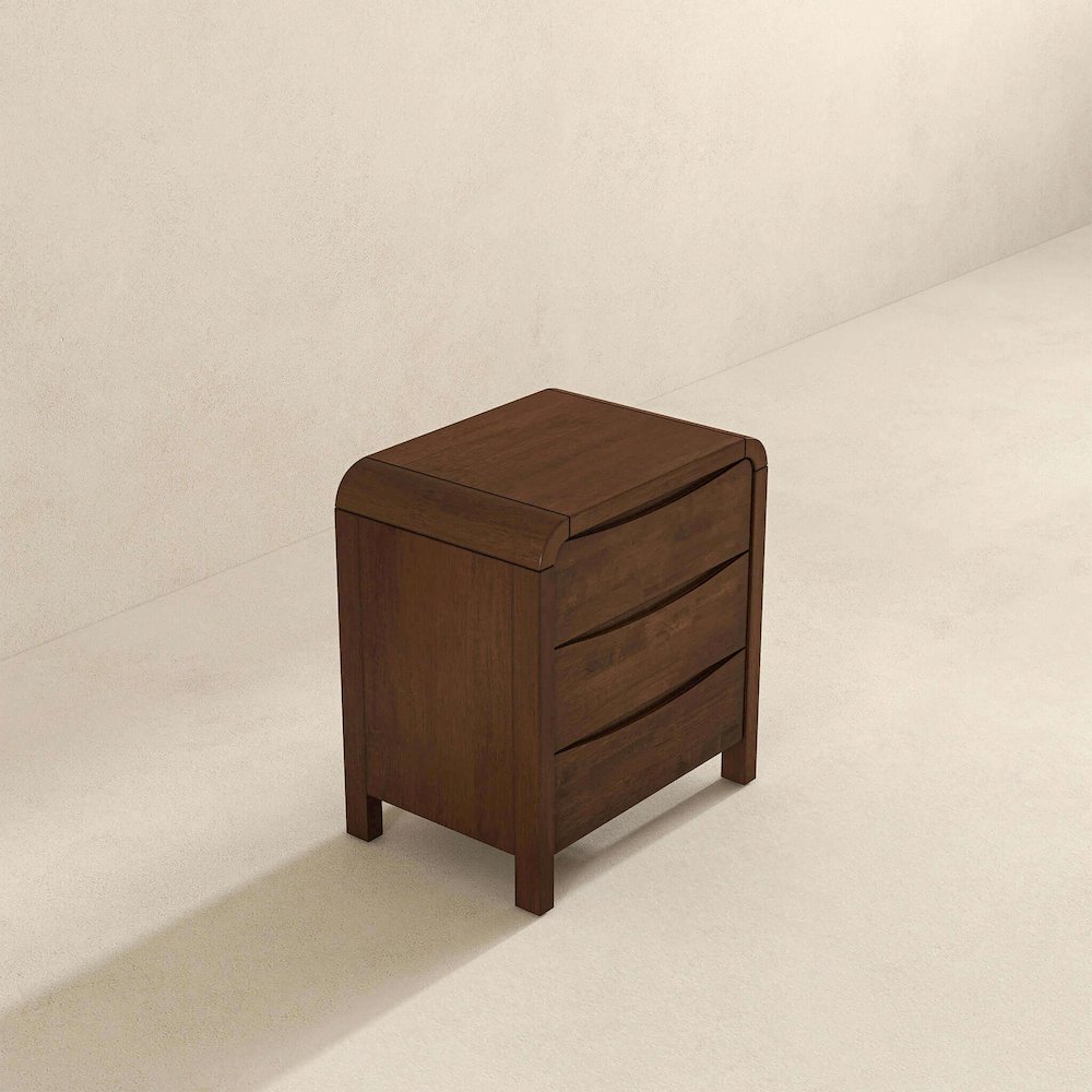 Lionel Mid Century Modern Solid Wood Nightstand 3-Drawer Bed Side Table. Picture 5