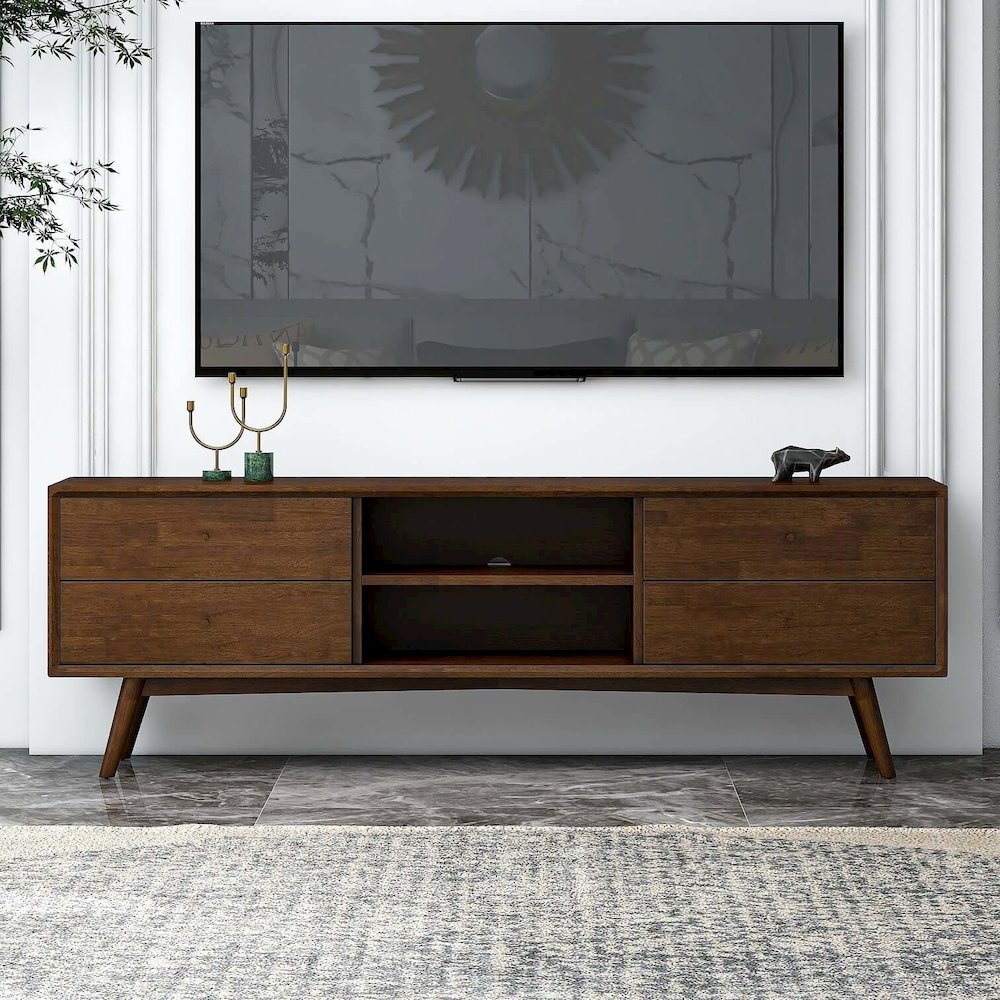 Caroline Mid-Century Modern Style Walnut TV Stand Up To 72". Picture 2