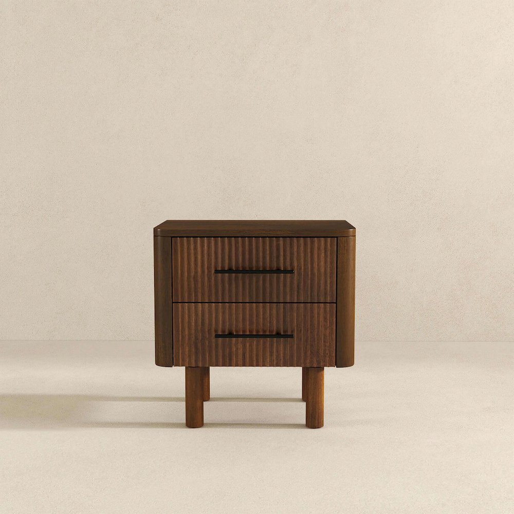Logan Mid Century Modern Walnut Nightstand Bed Side Tables With 2 Drawers. Picture 7