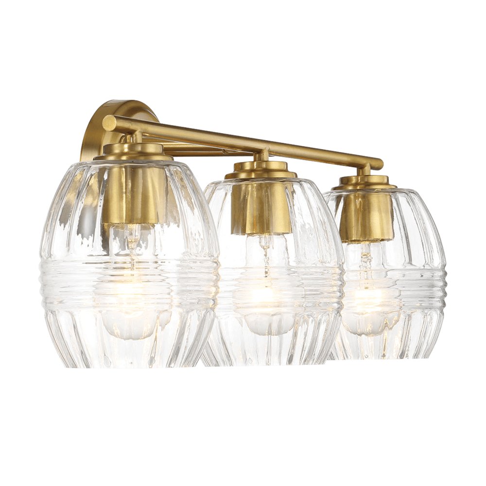 Luster Three Lights Vanity With Clear Glass Mirror Wall Lamp - Satin Brass. Picture 4