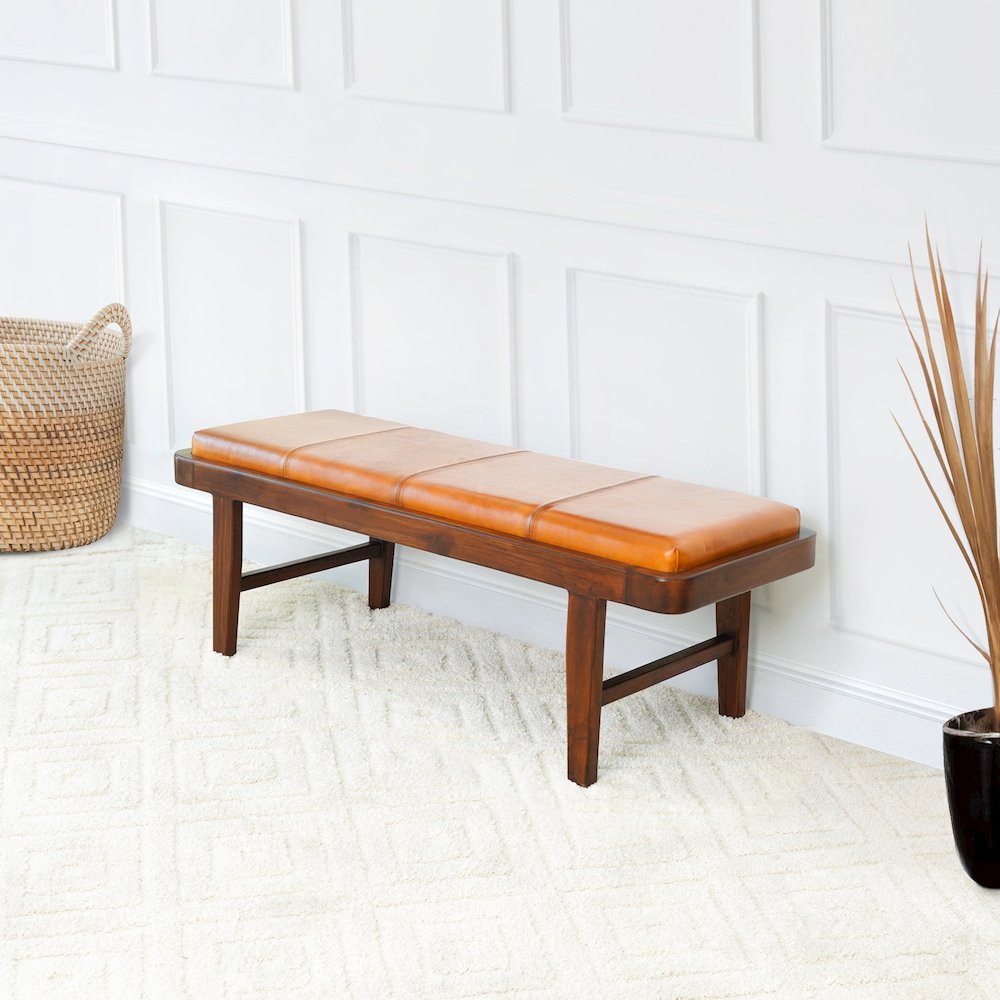 Maddox Tan Leather Bench. Picture 3