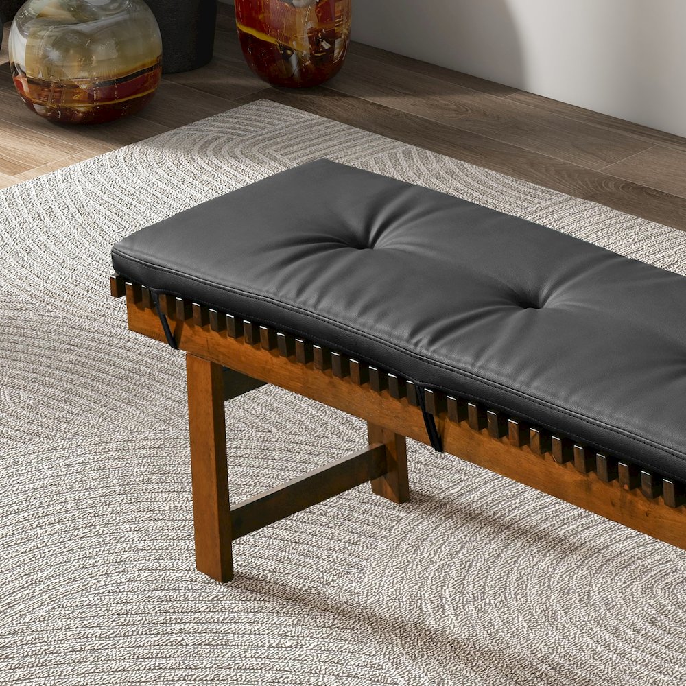 Lucia Bench in Black PU Leather. Picture 5