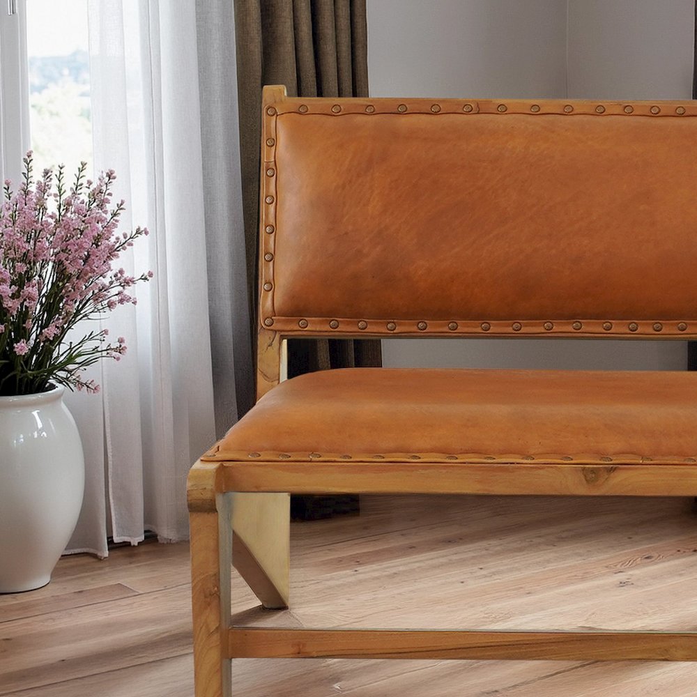 Talon Solid Wood Tan Leather Lounge Chair. Picture 2
