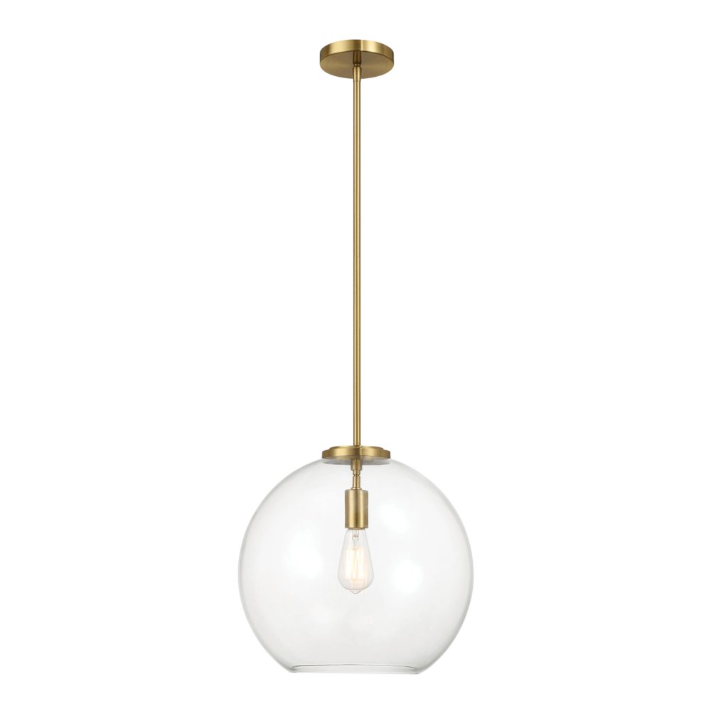 Gleam Single Light Pendant Lamp With Clear Globe Glass - Satin Brass. Picture 5