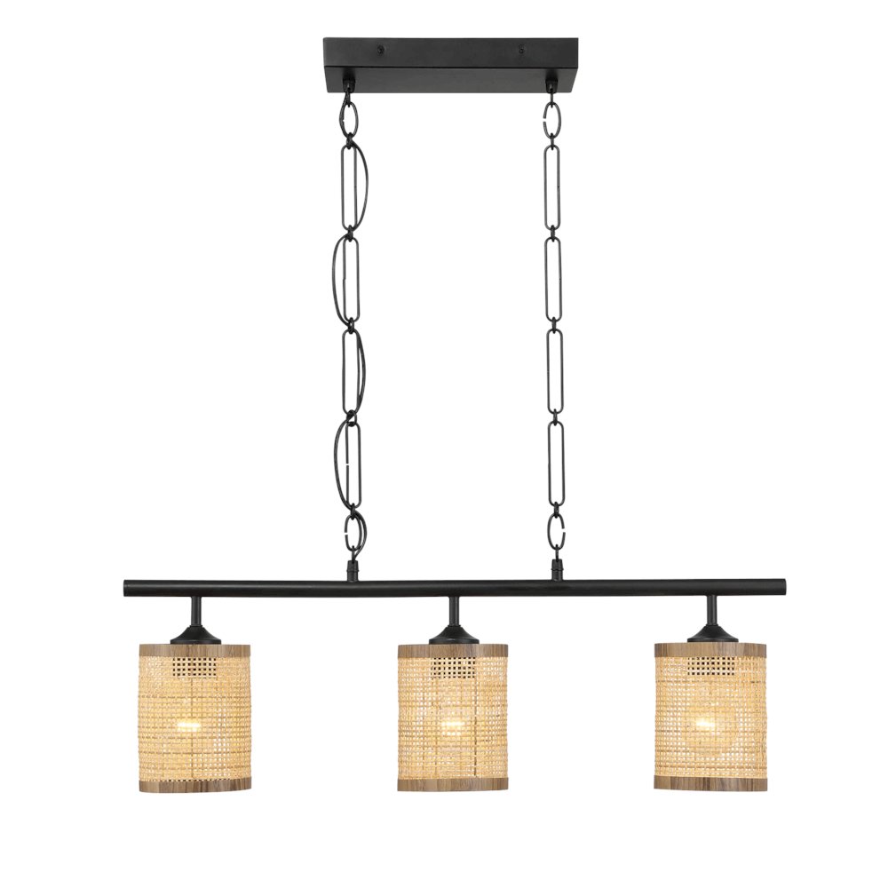 Three Lights Island With Natural Rattan Shade Farmhouse Chain Ceiling Lamp. Picture 4