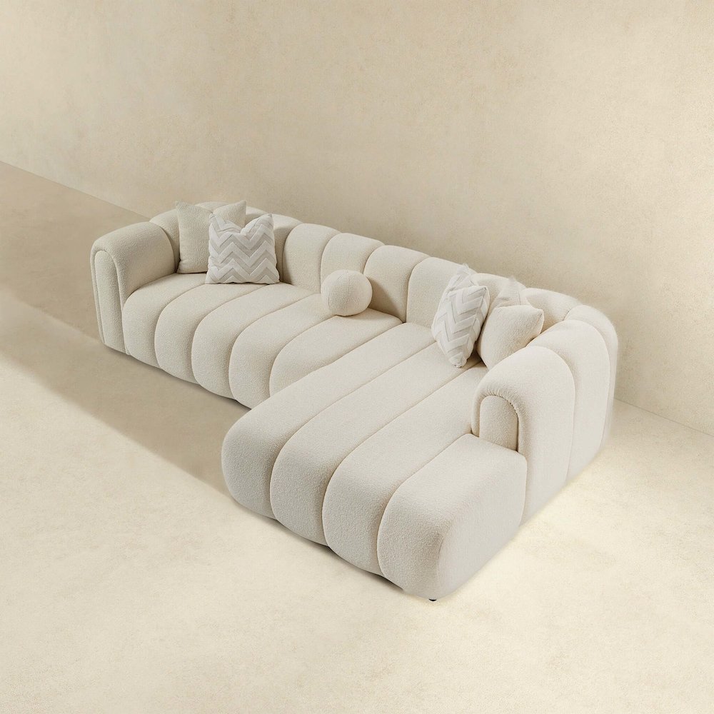 Beatrice Modern Tufted Ivory Boucle Right-Facing Sectional Sofa. Picture 4