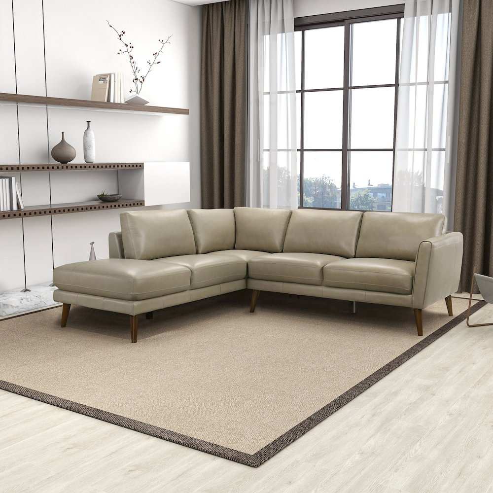 Benson Beige Leather Sectional Sofa Left Facing Chaise. Picture 4