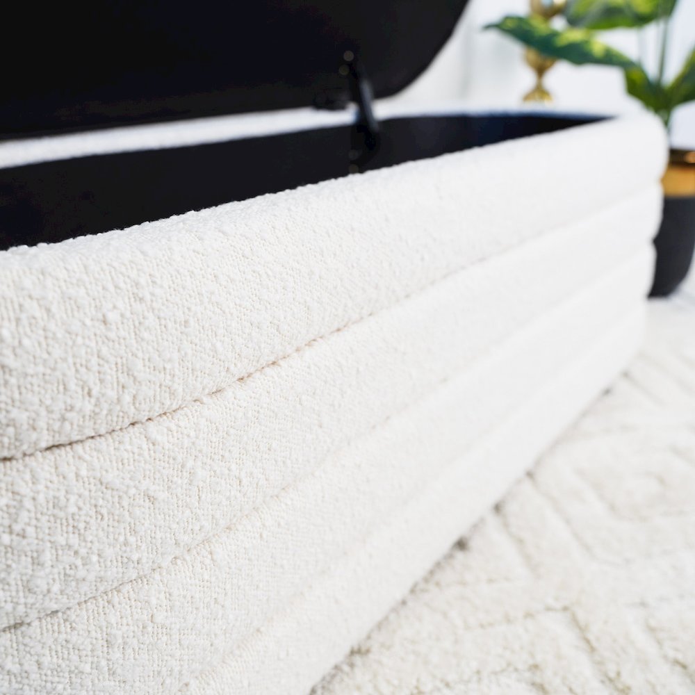 Cabana White Boucle Bench w/Storage. Picture 6