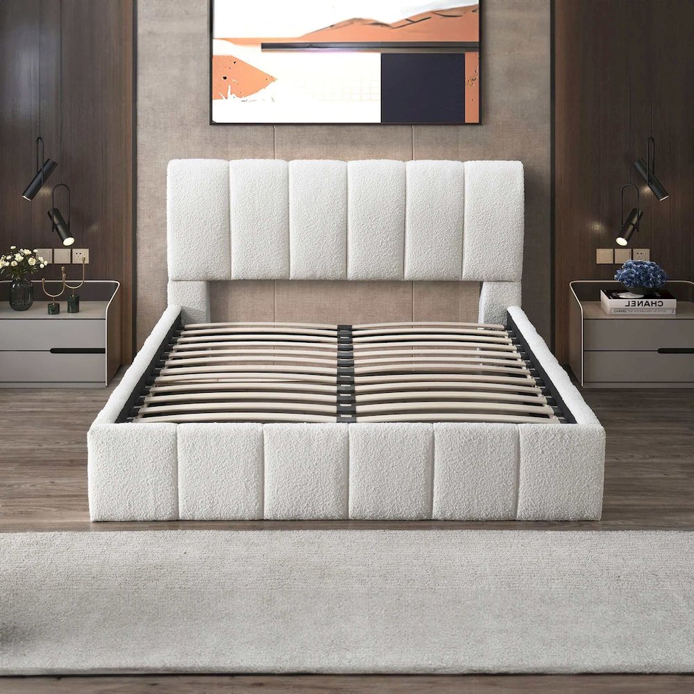 Hilar White Boucle Platform Bed King Size. Picture 5