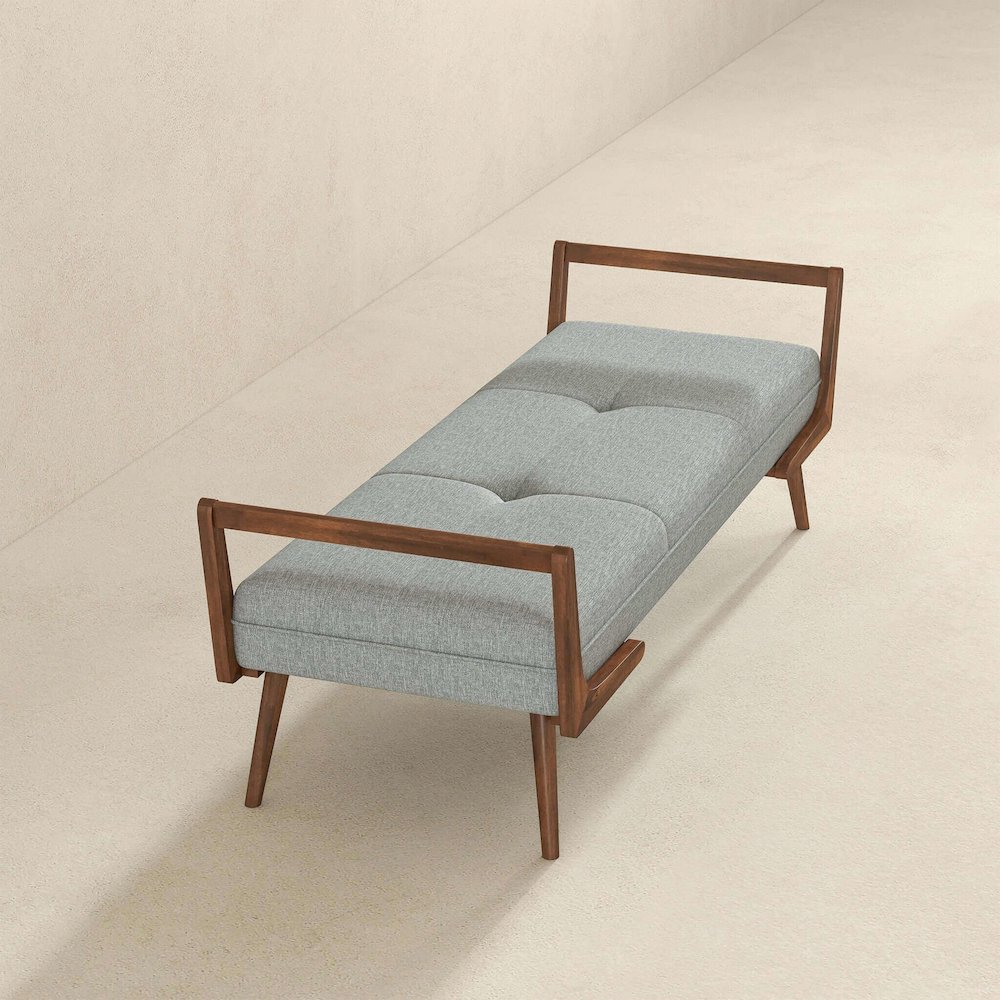 Cora Mid Century Modern Grey Fabric Bench. Picture 6