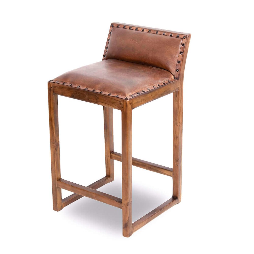 Gavin 25'' Solid Wood Genuine Leather Counter Stool. Picture 1