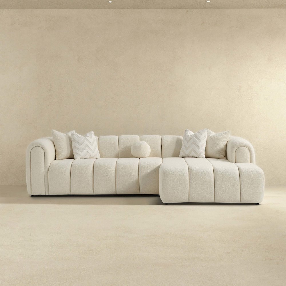 Beatrice Modern Tufted Ivory Boucle Right-Facing Sectional Sofa. Picture 3