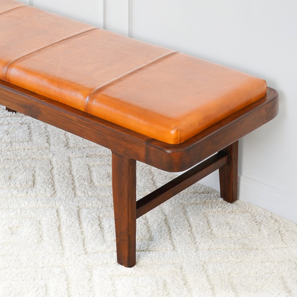 Maddox Tan Leather Bench. Picture 6