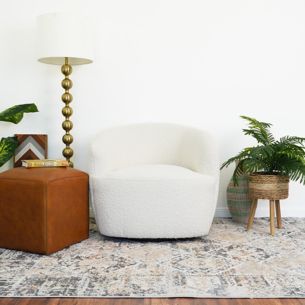 Mina White Boucle Swivel Chair. Picture 5