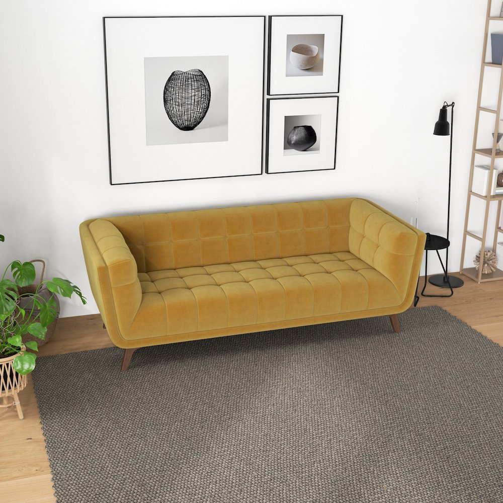 Addison Large Gold Velvet Sofa. Picture 4