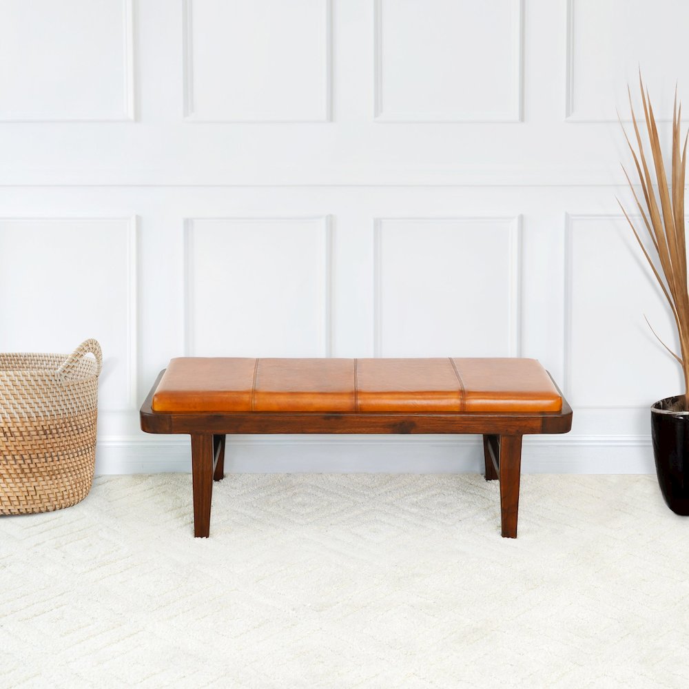 Maddox Tan Leather Bench. Picture 2