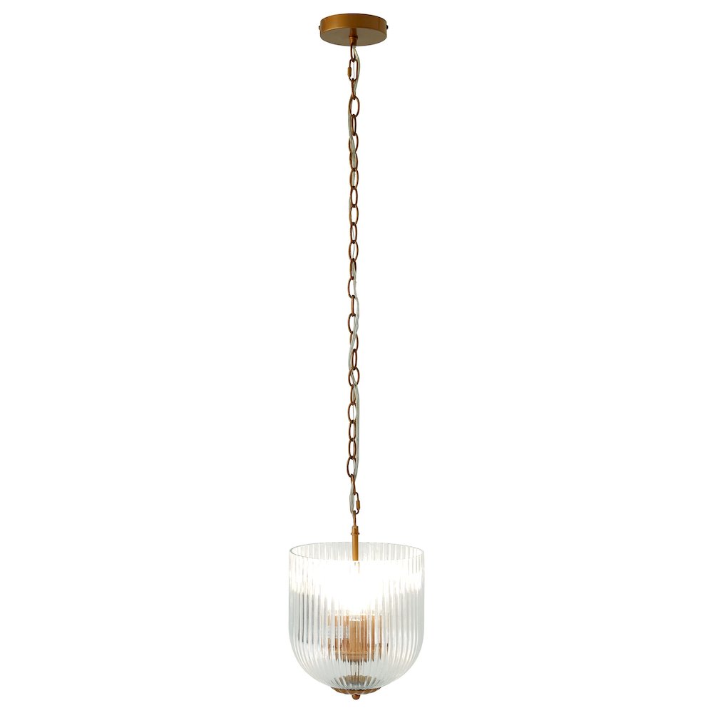 Garnet Pendant Lamp - Coarse Gold + Clear Glass. Picture 1