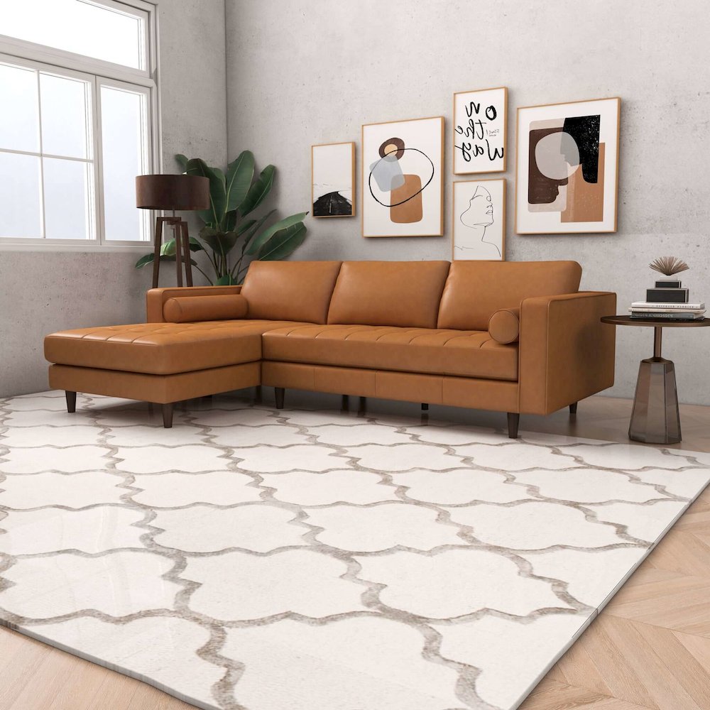 Anthony Genuine Tan Leather Left-Facing Sectional Sofa. Picture 2