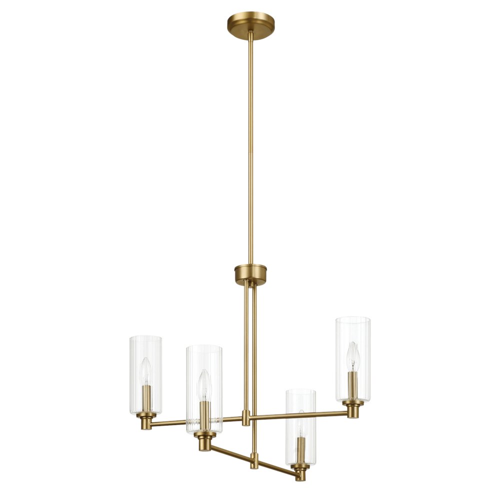 Enigma Four Lights Chandelier With Clear Ribbed Glass -Satin Brass. Picture 1