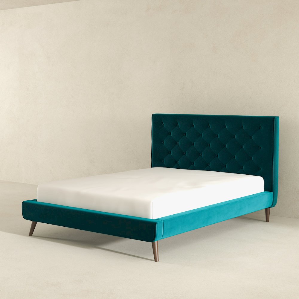 Dillon Teal Velvet Platform Bed(Queen Size). Picture 3