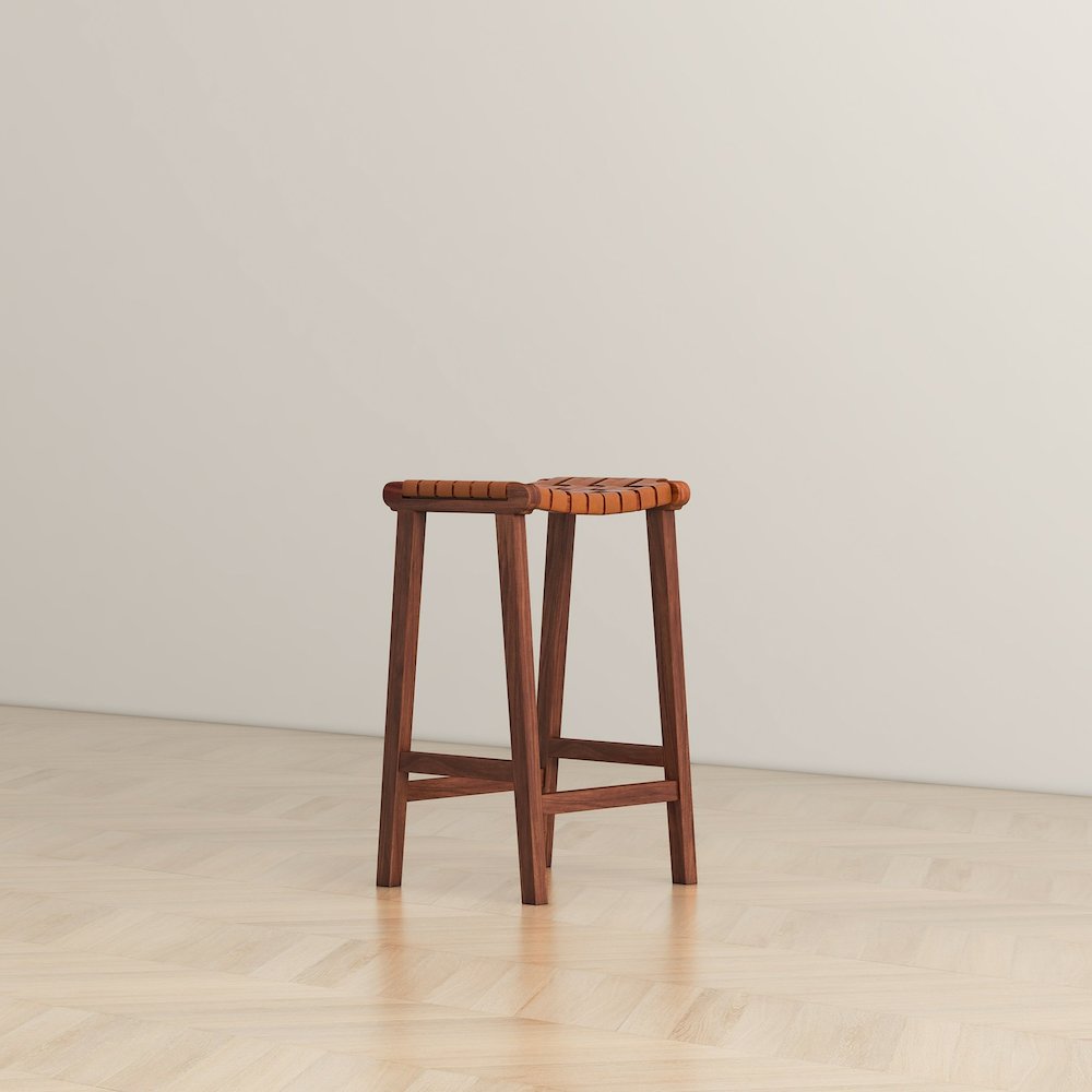 James Mid-Century Modern Genuine Tan Leather 24.5" Counter Stool. Picture 7