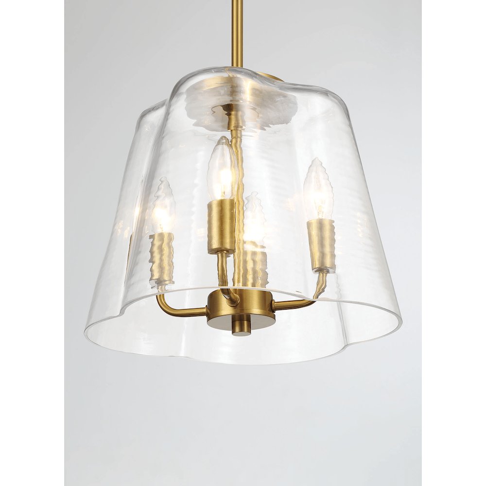 Soiree Four Candle Lights Pendant With Clear Glass - Satin Brass. Picture 5
