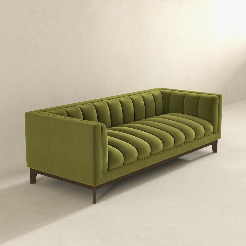 Melissa Mid-Century Green Velvet Modern Sofa. Picture 3