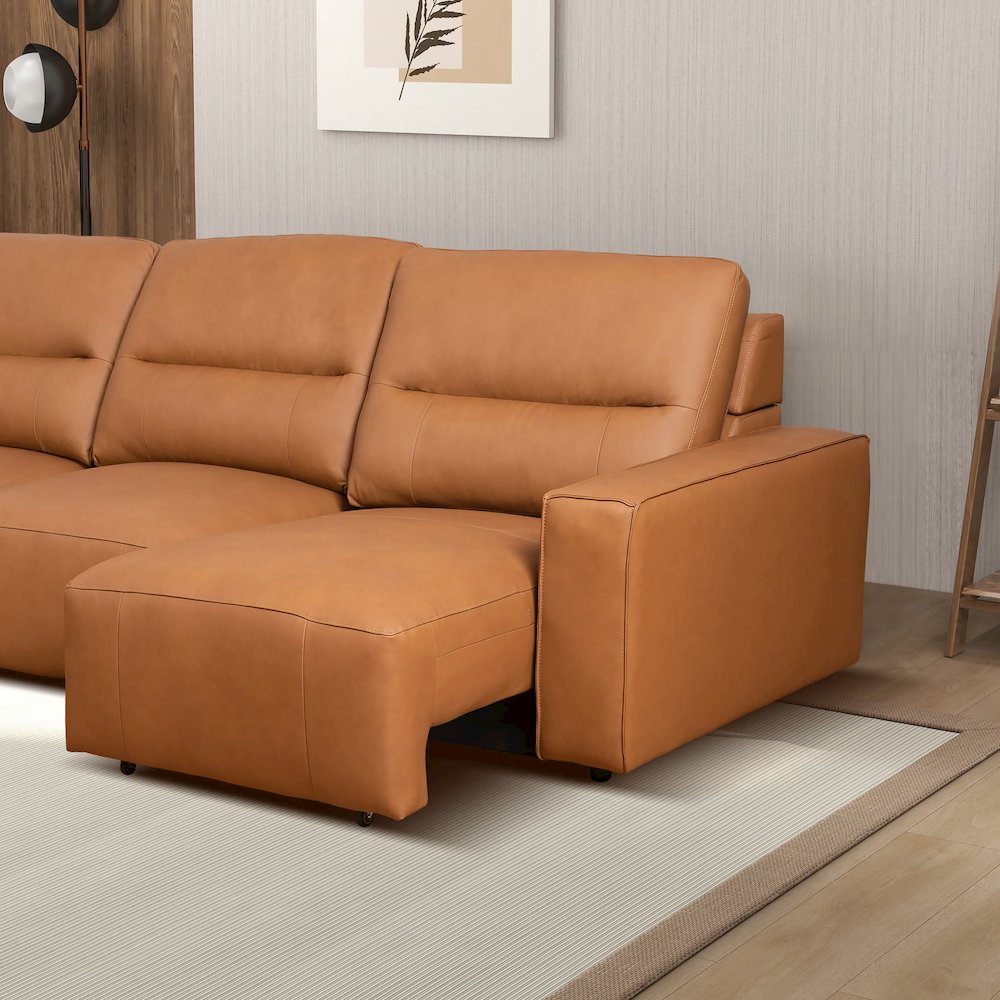 Grant Triple Power Convertible Cognac Leather Sofa. Picture 7