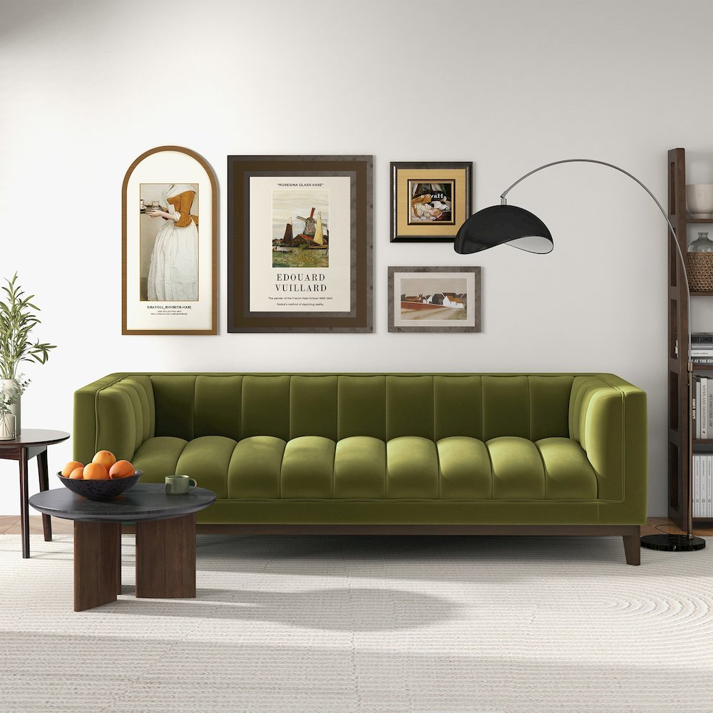 Melissa Mid-Century Green Velvet Modern Sofa. Picture 2