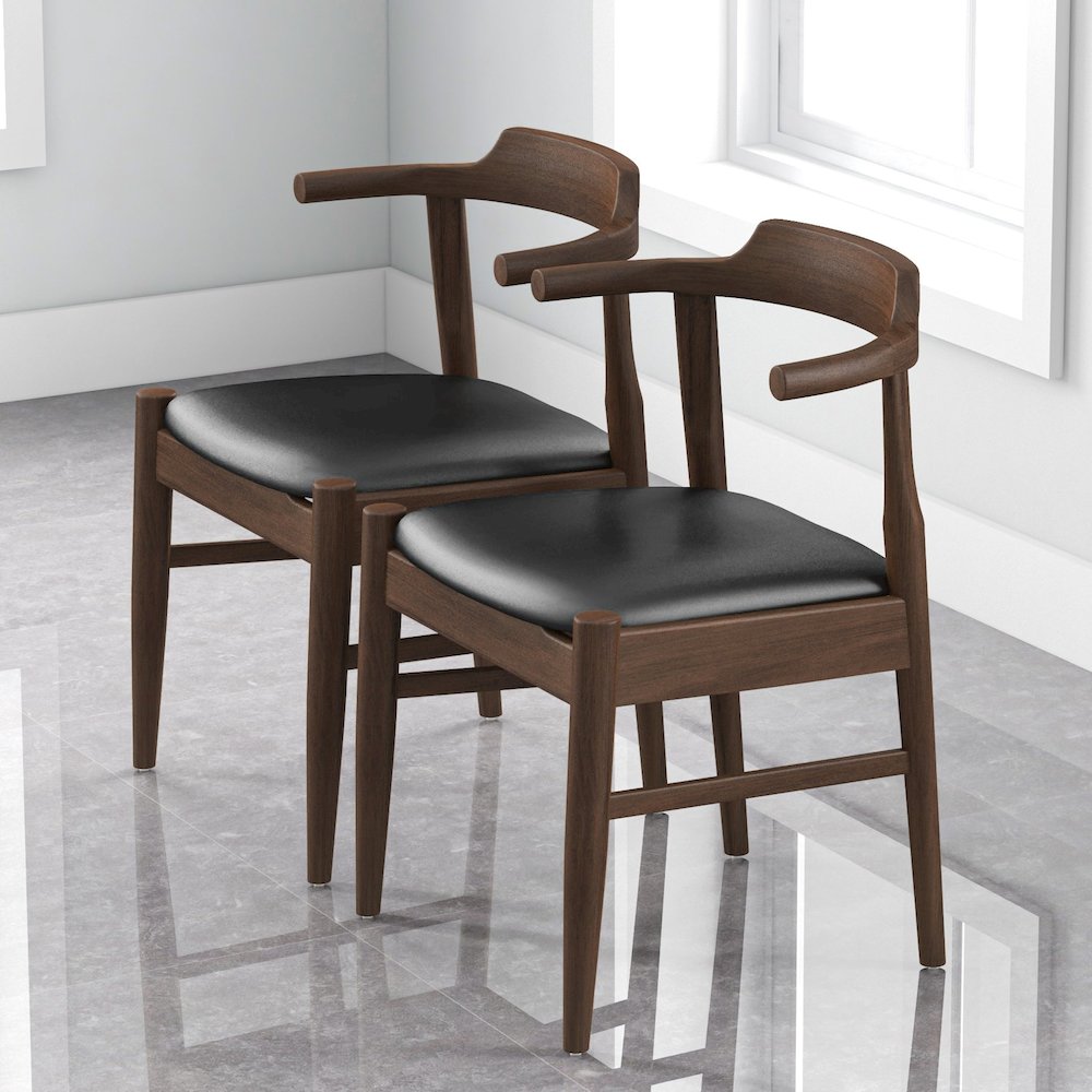 Leon Mid-Century Modern Black Vegan Leather Dining Chair (Set of 2). Picture 10