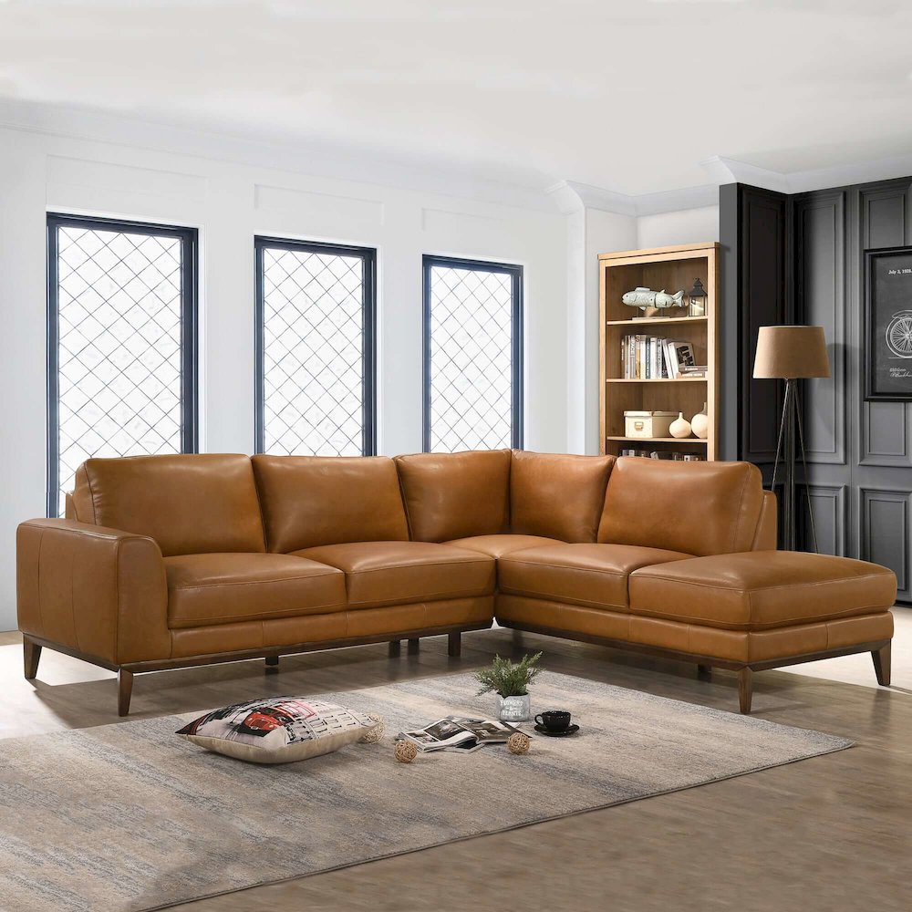 London Leather Sectional (Tan - Right Facing Chaise). Picture 1