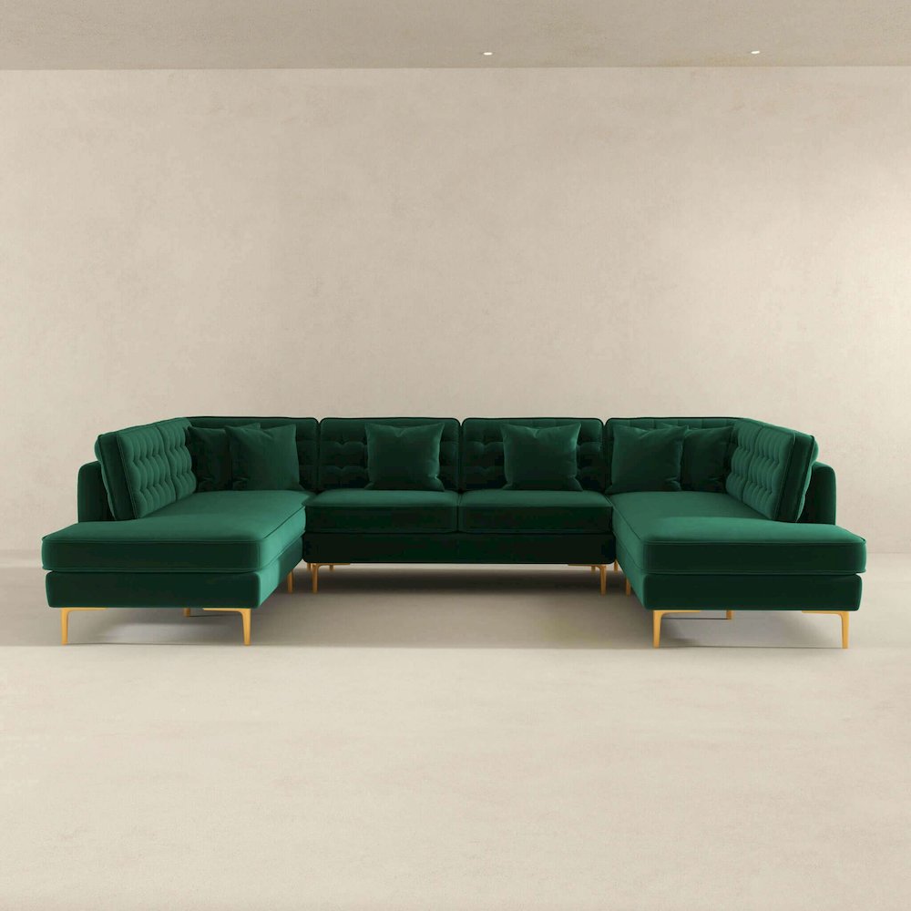 Brooke Green Velvet U Shape Corner Sofa. Picture 5