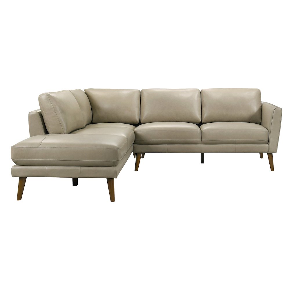 Benson Beige Leather Sectional Sofa Left Facing Chaise. Picture 1