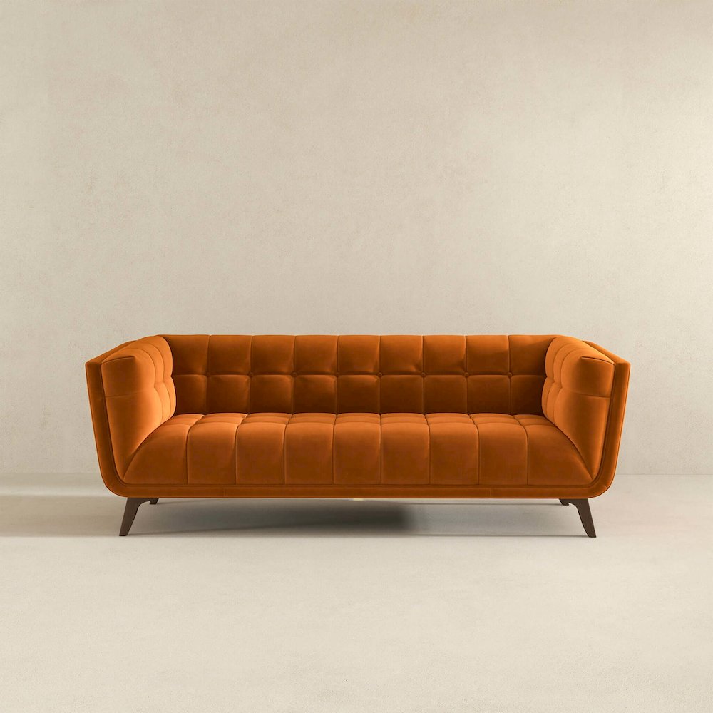 Addison Large Burnt-Orange Velvet Sofa. Picture 3