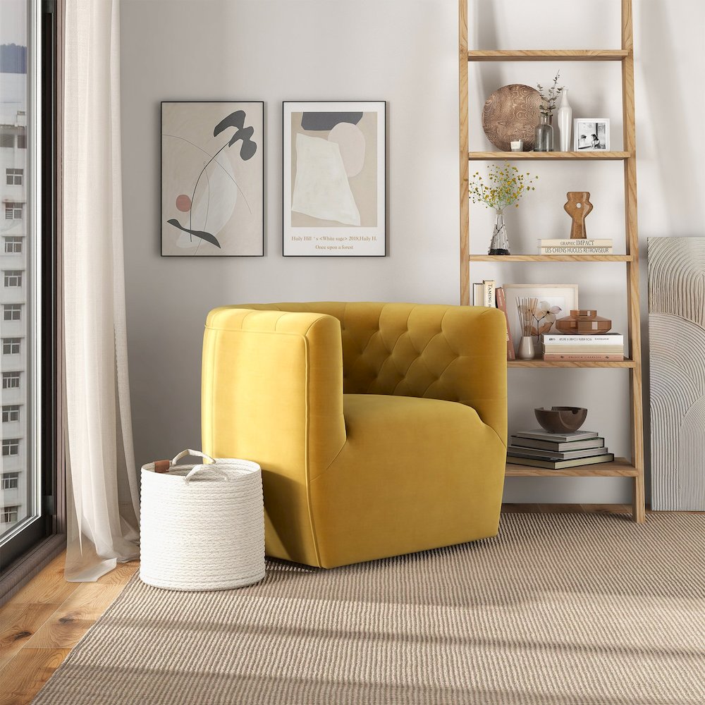 Delaney Gold Velvet Swivel Chair. Picture 4