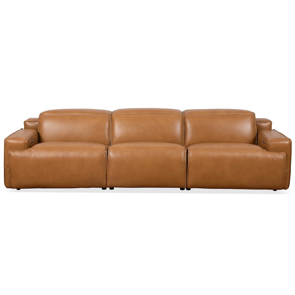 Urbana Triple PWR Tan Leather Recliner Sofa. Picture 2