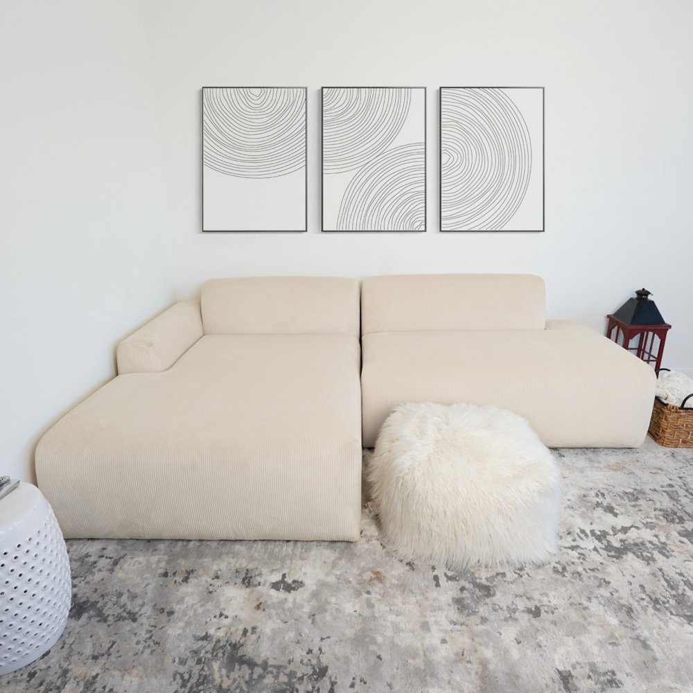 Mar Sectional Cream Corduroy Sofa(Left Facing). Picture 4