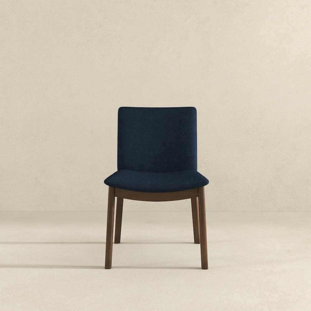 Laura  Blue Linen Solid Wood Dining Chair (Set Of 2). Picture 3