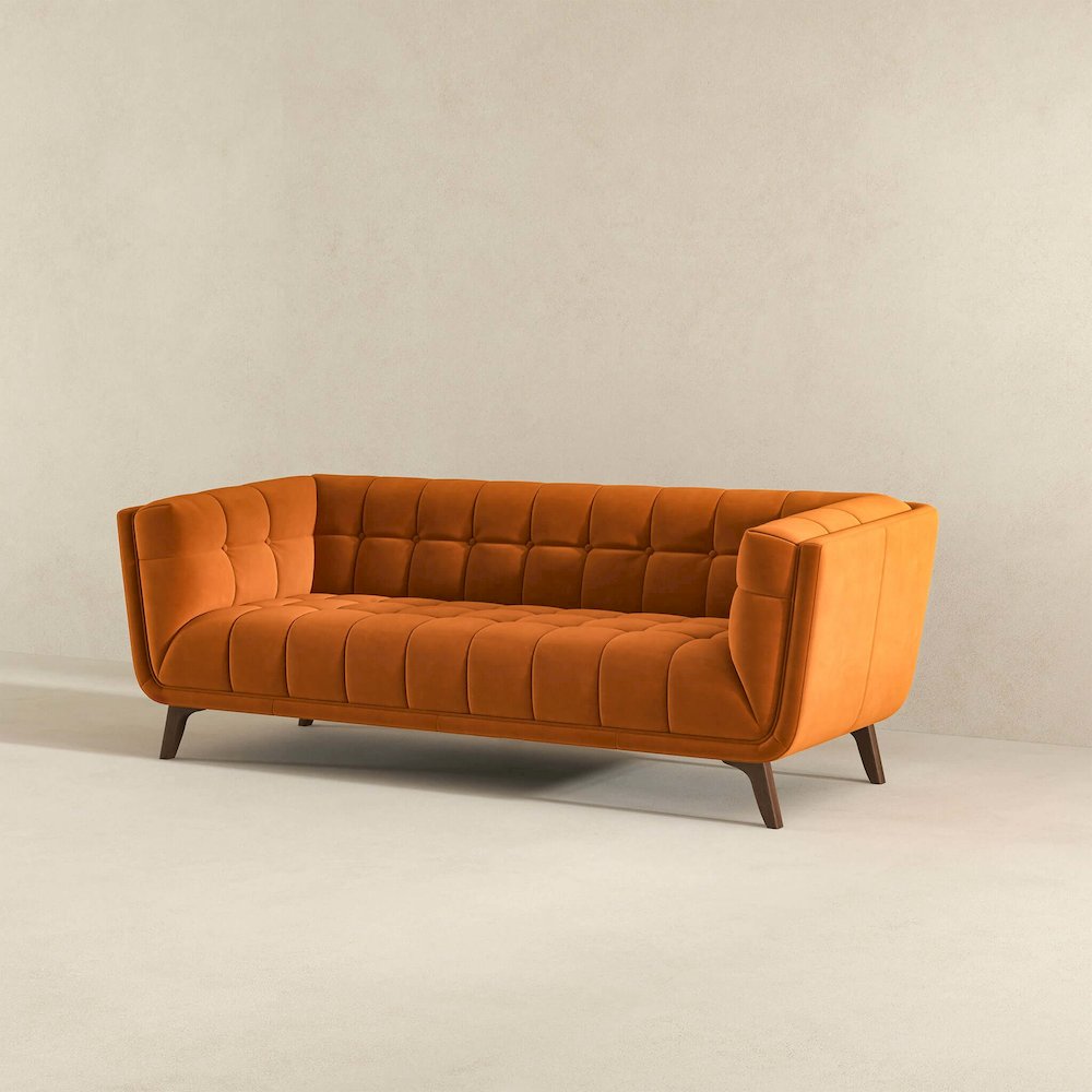 Addison Large Burnt-Orange Velvet Sofa. Picture 4