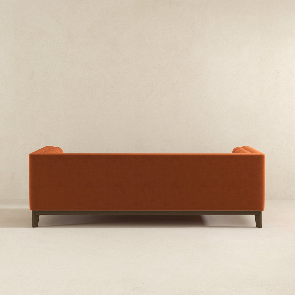 Melissa Mid-Century Orange Velvet Modern Sofa. Picture 7