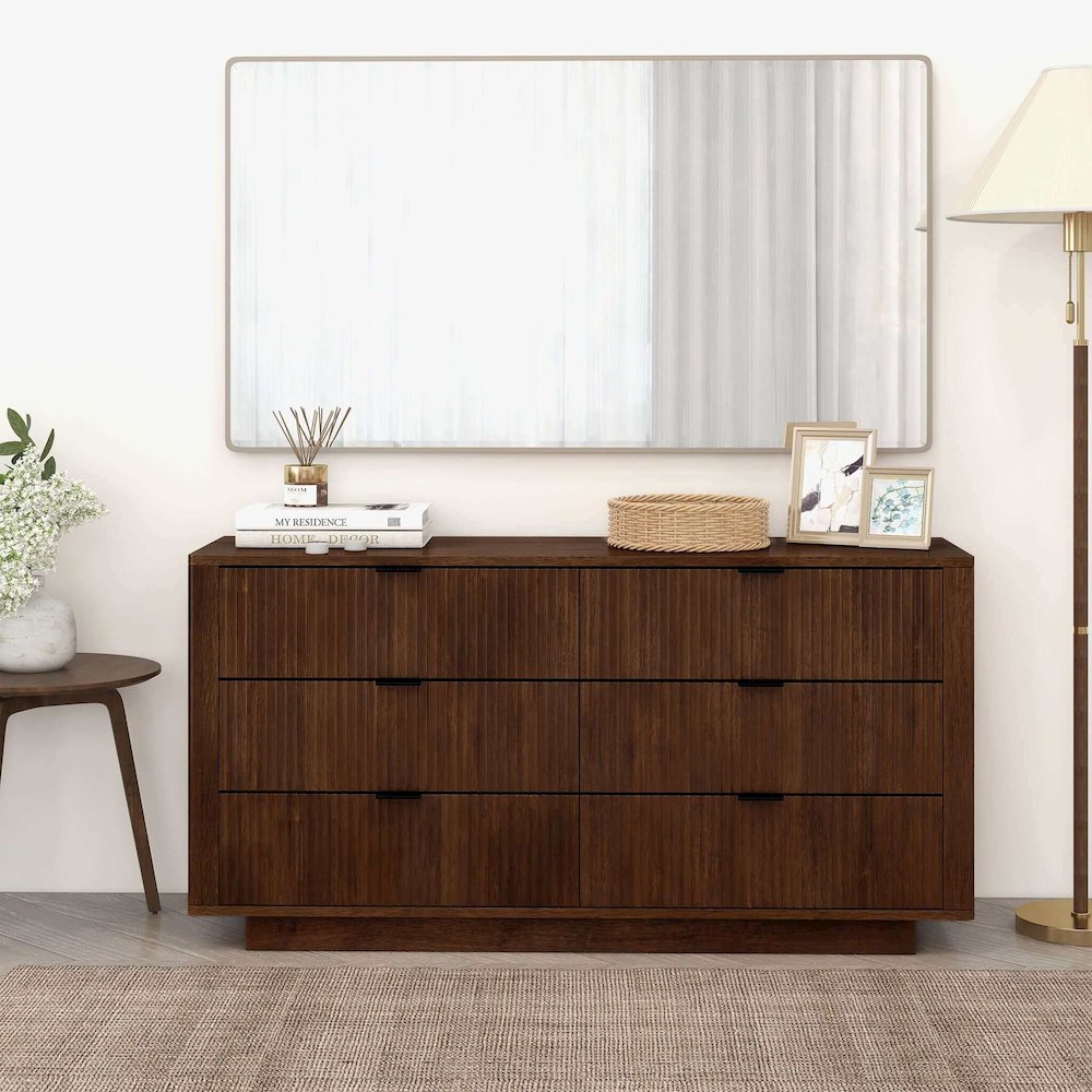 Lola Mid Century Modern Walnut Dresser With 6 Drawers. Picture 3