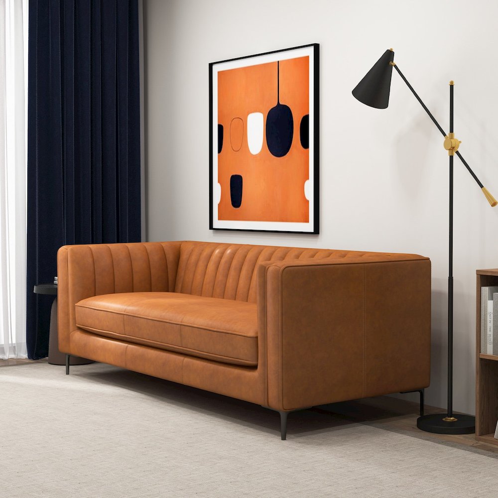 Angelina Cognac PU Leather Sofa 84". Picture 6