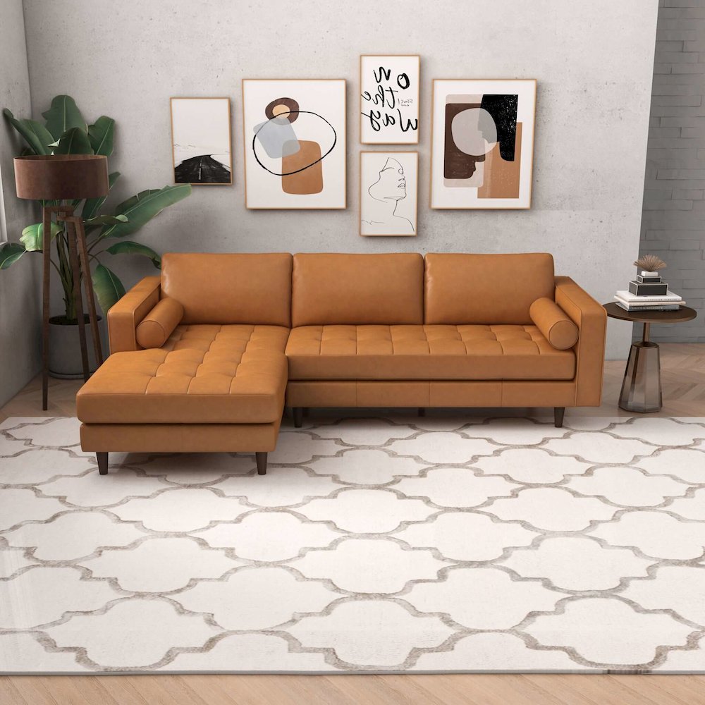 Anthony Genuine Tan Leather Left-Facing Sectional Sofa. Picture 3