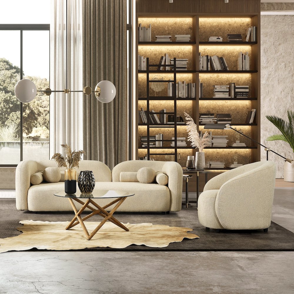 Donna Japandi Style Ivory Boucle Sofa. Picture 3
