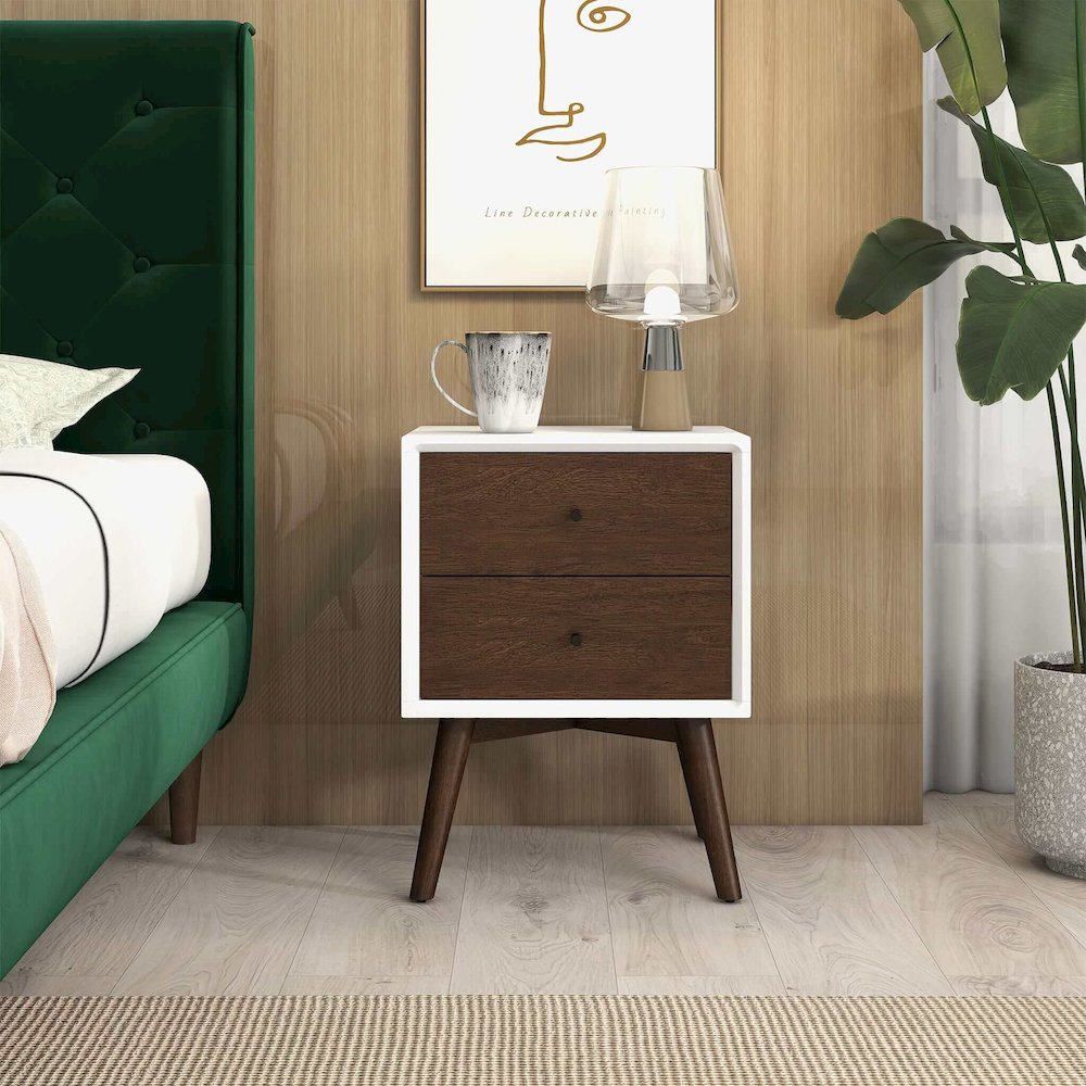 Caroline Mid Century Modern Style White Night Stand 2-Drawer. Picture 3