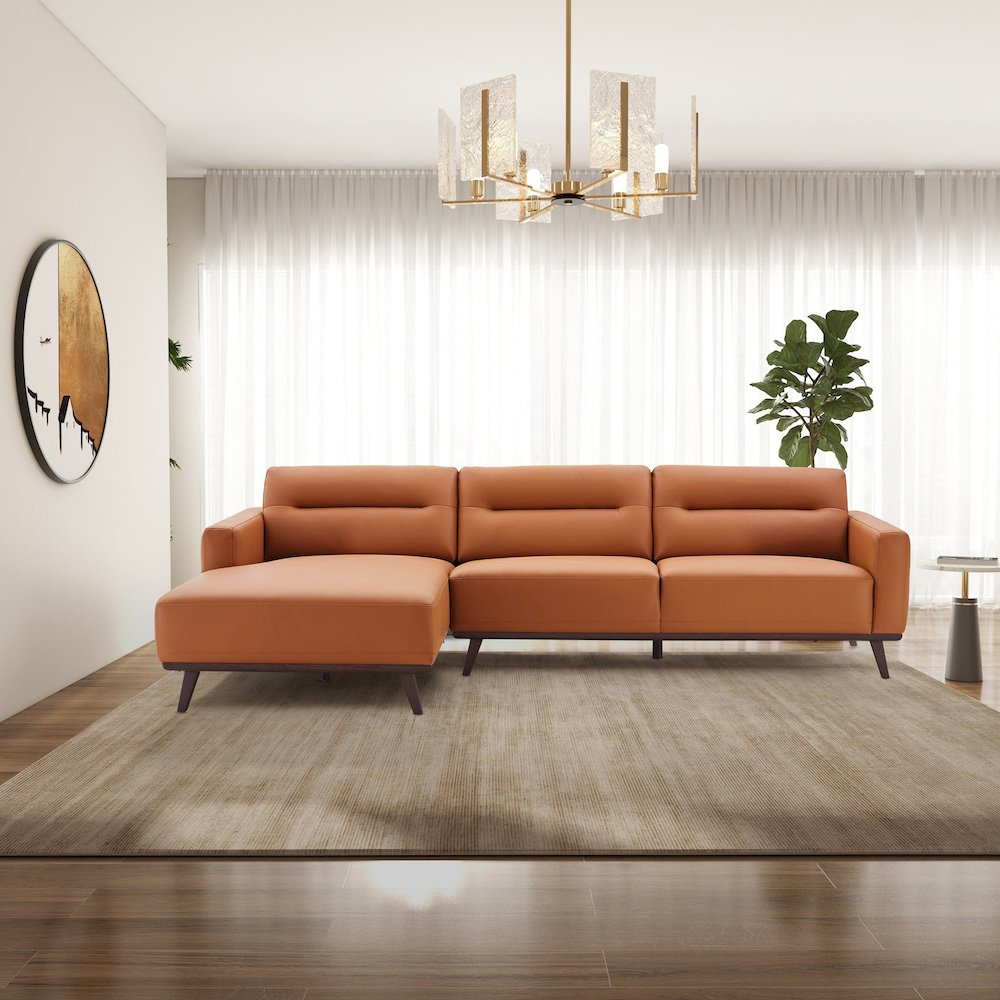 Ella L-Shaped Cognac PU Leather Left Sectional Couch. Picture 2