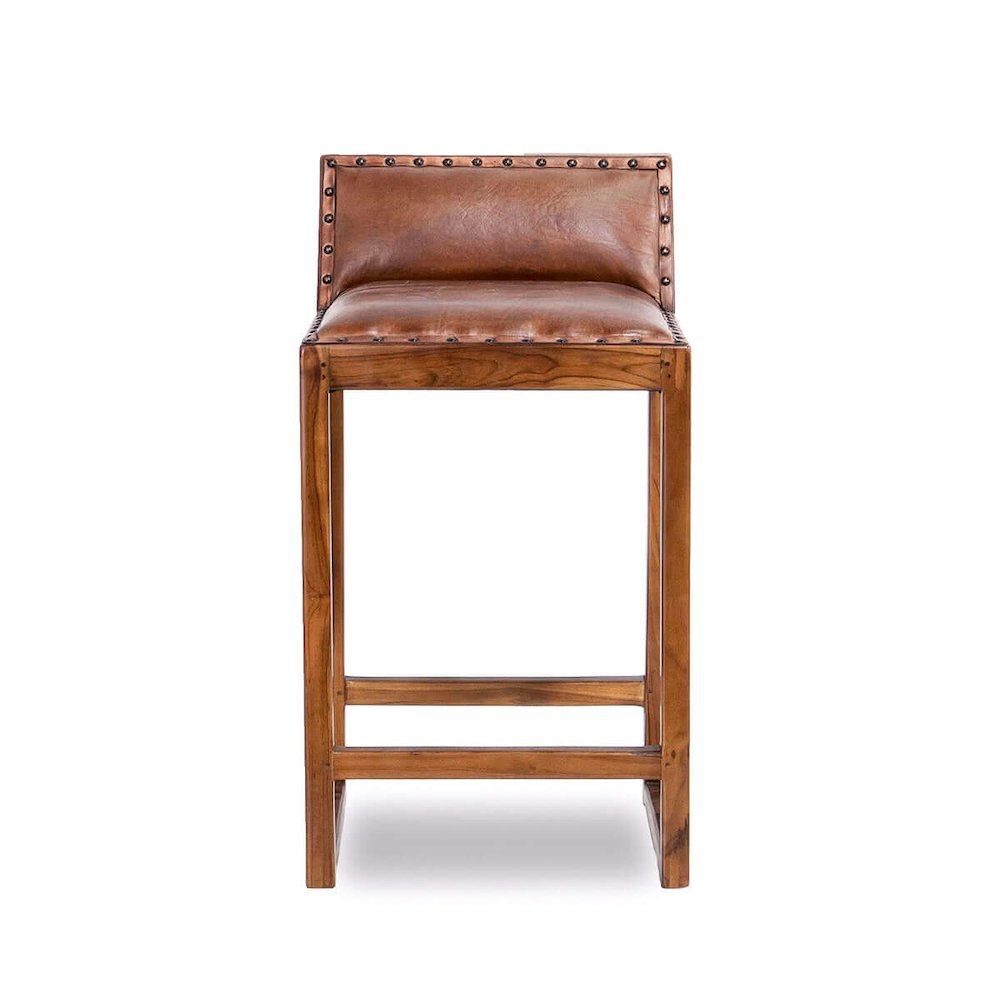 Gavin 25'' Solid Wood Genuine Leather Counter Stool. Picture 4
